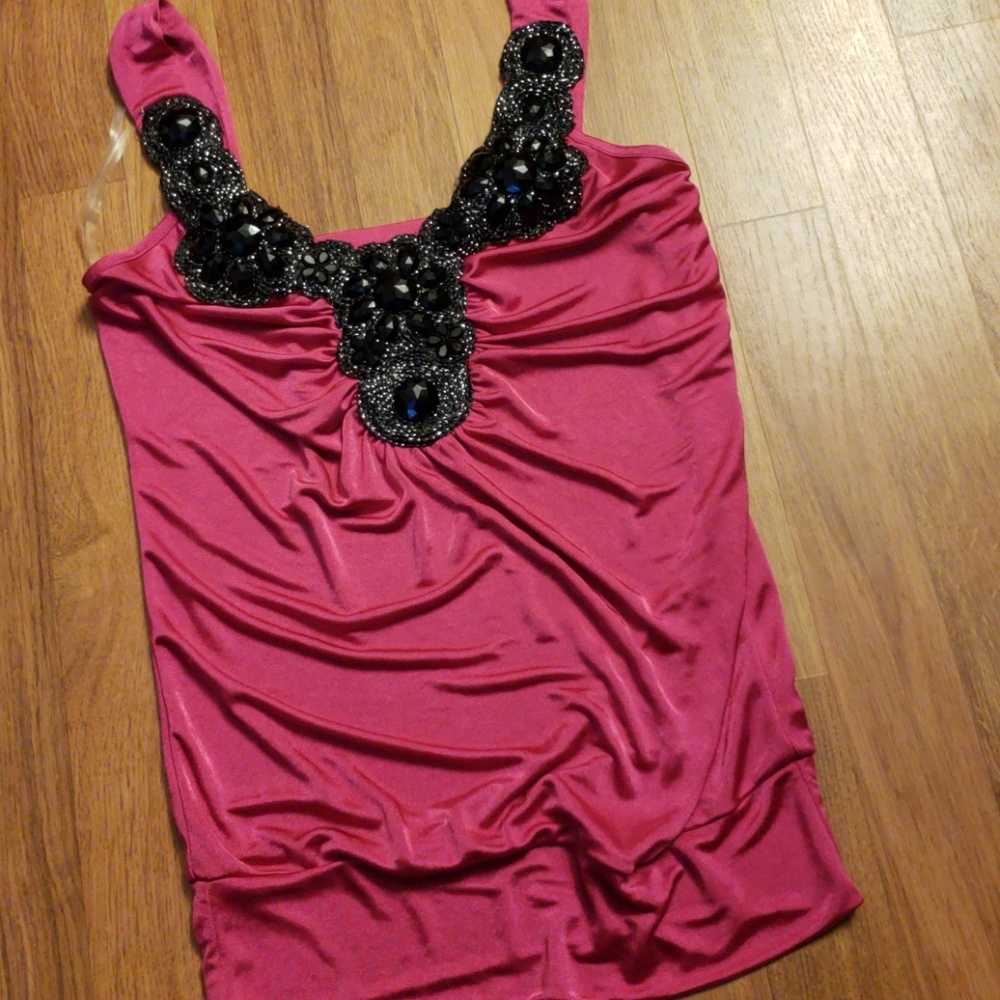 Womens silky feel tank top with statement bling